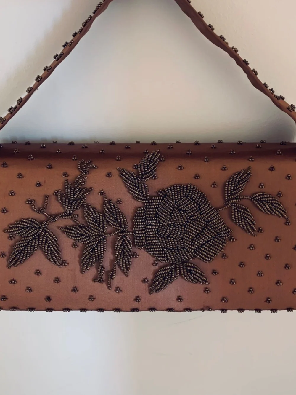 Bronze Rose Gold Beaded Vintage Evening Clutch Wallet Purse